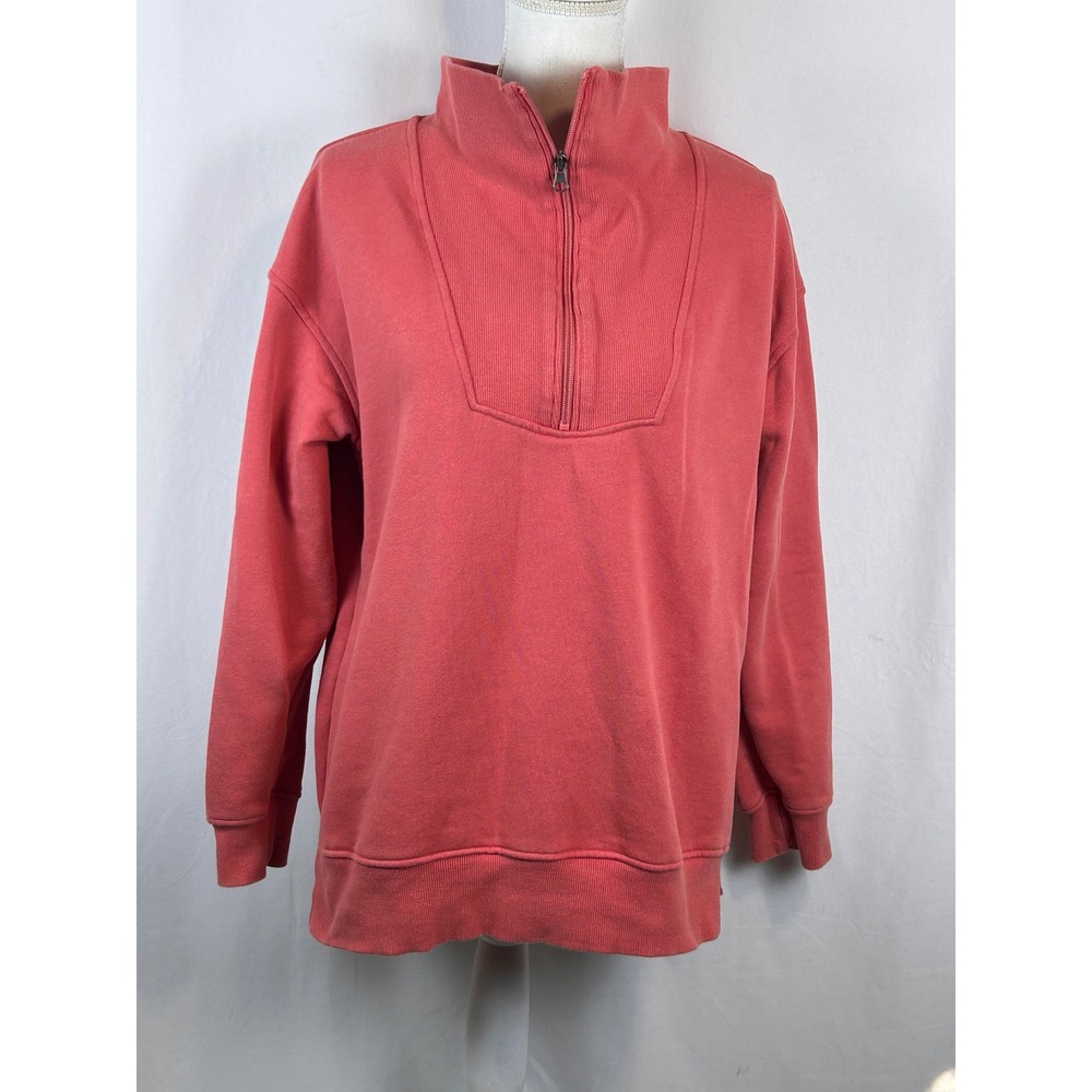 The Back Forty Quarter Zip Sweatshirt Womens Small Coral Pink Ribbed Pullover